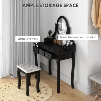 HOMCOM Schminktisch mit Hocker, Frisierkommode, Frisiertisch, Kosmetiktisch, Schwarz, 80 x 40 x 140 cm(m-4)