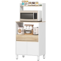 HOMCOM Meuble micro onde, buffet cuisine avec placard tiroir étagère supérieur, 60 x 40 x 131 cm chêne et blanc
