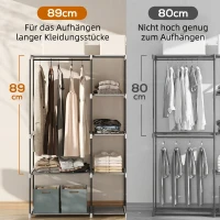 HOMCOM Armoire de rangement, penderie en tissu avec barre de suspension et étagères, 182 x 43 x 185 cm, gris(m-4)