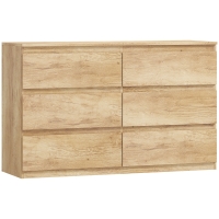 HOMCOM Cómoda 6 cajones mueble de almacenamiento sin tiradores diseño minimalista 120 x 39 x 75 cm roble