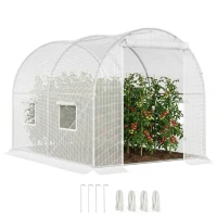 Outsunny Serra a Tunnel con 4 Finestrelle e Ingresso a Zip in Acciaio Zincato e PE, 3x2x1.9 m, Bianco(m-11)