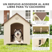 PawHut Caseta para Perros Exterior Casa para Perros Extragrandes de Plástico con 2 Ventanas Base Elevada Estacas Beige(m-4)