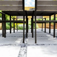 Outsunny Set de Grădină cu Masă de Dining Dreptunghiulară și 6 Scaune Stivuibile cu Mânere, Maro(m-6)