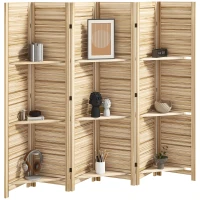 HOMCOM Paravent intérieur en bois 4 panneaux 160 x 170 cm, séparateur de pièce pliable 3 étagères, bois naturel effet brûlé(m-11)