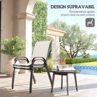 Outsunny Set de 2 Scaune pentru Prânz în Aer Liber, Scaune Stivuibile cu Spătar Înalt, Șezut din Plasă Respirabilă pentru Grădină, Gri Deschis(m-4)