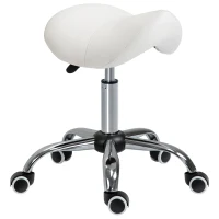HOMCOM Height Adjustable Saddle Stool with Swivel Wheels, Faux Leather Salon Chair for Hairdressing, Beauty, Tattoo, White(m-21)