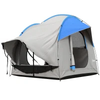 Outsunny SUV Car Tent for Camping, Waterproof PU2000mm, 5 Man Tailgate Tent, 2.4 x 2.1 m, Grey and Blue(m-11)