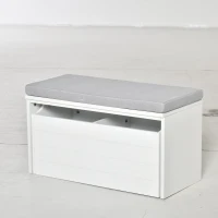 HOMCOM Banc de Rangement avec Coussin Gris - Meuble à Chaussures - Banc à Chaussures avec Grand tiroir Double Compartiment - MDF Blanc(m-12)