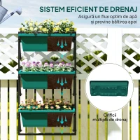 Outsunny Jardinieră de Exterior Verticală cu 3 Ghivece din Plastic cu Orificii de Drenaj, 56x42x100 cm, Verde(m-5)