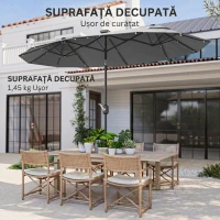 Outsunny Umbrelă dublă cu bază în formă de cruce și lumini solare, 295x150x219cm, gri(m-13)