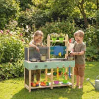 AIYAPLAY Mud Kitchen with Working Faucet, Kids Play Kitchen with Flower Pots, Kitchen Accessories, Planting Tools, Blue(m-2)