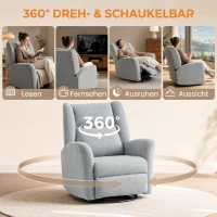 HOMCOM Relaxsessel, Drehbarer Fernsehsessel mit Liegefunktion, Breitem Tiefem Sitz, Kratzfestem Stoff für Wohnzimmer, Hellgrau(m-5)