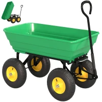 Outsunny Carro de Jardín Inclinable hasta 75° con Mango Ajustable y 4 Neumáticos Capacidad Max.75 L Acero 109x52x94 cm Verde(m-1)