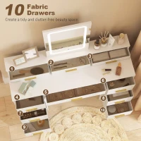 HOMCOM Multi-Storage Elegant Dressing Table, with LED Mirror - White(m-5)