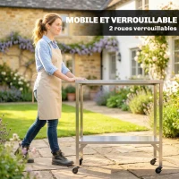 Outsunny Chariot de Barbecue Table de Préparation Extérieur avec Plan de Travail et Roulettes Acier Inoxydable 85x60x92cm Argenté(m-6)