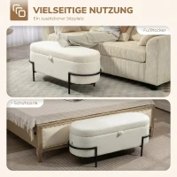 HOMCOM Banc de rangement, banc coffre de rangement en tissu bouclette avec couvercle relevable et pieds en acier, crème(m-7)