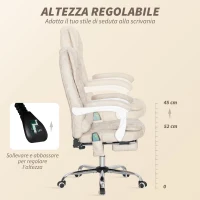 Vinsetto Sedia da Ufficio Massaggiante in Tessuto Effetto Pelle Traspirante con Telecomando e Altezza Regolabile, Crema(m-6)