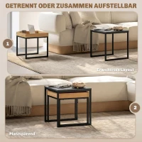 HOMCOM Lot de 2 tables basses gigognes carrées, tables gigognes de salon avec cadre en acier, style moderne, noir(m-4)