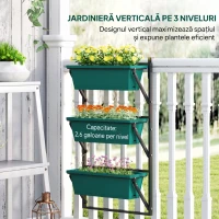Outsunny Jardinieră de Exterior Verticală cu 3 Ghivece din Plastic cu Orificii de Drenaj, 56x42x100 cm, Verde(m-4)