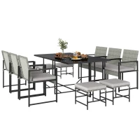 Outsunny Set Pranzo Patio 11 Pezzi, Mobili Esterno Con 6 Poltrone, 4 Pouf, Grigio(m-11)