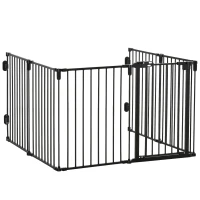 PawHut Dog Safety Gate 6-Panel Playpen Fireplace Christmas Tree Steel Fence Stair Barrier Room Divider Black(m-11)