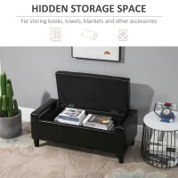 HOMCOM PU Leather Storage Ottoman Bench Storage Chest Tufted Ottoman Cube w/ Flipping Top 92L x 40W x 40H cm Black(m-4)