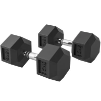 HOMCOM 2x15KG Gantere Hexagonale din Cauciuc Greutăți Portabile pentru Acasă(m-10)
