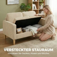 HOMCOM Sofa 2 Sitzer Couch mit 2 Wurfkissen, Stauraum Massivholzfüßen Kleine Modern Loveseat Corduroy 117 x 63 x 79 cm Beige(m-4)