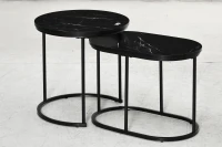 HOMCOM Lot de 2 tables basses tables d'appoint gigognes en acier et plateau MDF aspect marbre - table ronde et ovale - noir(m-12)
