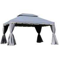 Outsunny Cenador de Jardín 4x3m Pabellón de Jardín Gazebo con Doble Techo Estructura de Aluminio UPF50+ para Exterior Gris