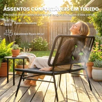 Outsunny Banco de Exterior em Ratã de 2 Lugares com Assento e Encosto em Ratã, Estrutura de Aço, Suporta 240 kg, Preto(m-4)