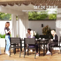 Outsunny Set de Grădină cu Masă de Dining Dreptunghiulară și 6 Scaune Stivuibile cu Mânere, Maro(m-4)