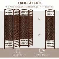 HOMCOM Paravent intérieur en bois séparateur de pièce cloison pliable 4 panneaux 160 x 170 cm marron(m-4)