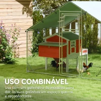 PawHut Galinheiro para Exterior 3x2 m Galinheiro de Aço Galvanizado com Comedouro Suspenso Tipo Espeto Poleiro Anti-UV Prata(m-8)