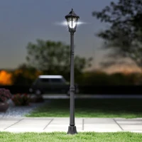 Outsunny 1.9M Garden Lamp Post Light, IP44 Outdoor LED Solar Powered Lantern Lamp with Aluminium Frame for Patio, Pathway and Walkway, Black(m-9)