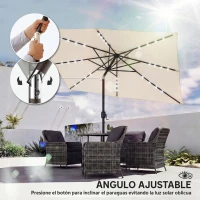 Outsunny Sombrilla de Jardín con 24 Luces LED Solares Dosel Inclinable Poste Metálico 2,9x2,5 m Crema(m-16)