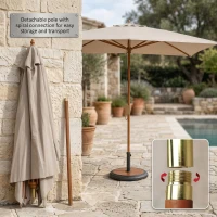 Outsunny Umbrelă de grădină 2x3 m impermeabilă, din lemn cu husă detașabilă din poliester, gri(m-4)