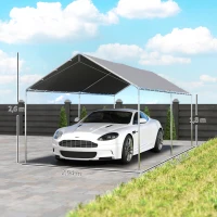 Outsunny Carpa Garaje para Coche 3x6 m Cochera Portátil Impermeable con Toldo de Tela PE y Marco de Acero Galvanizado Gris(m-3)