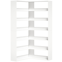 HOMCOM Estante em L 7 níveis Estante de Canto com Proteção Traseira Antiderrapante Aparência de Madeira Branco 90x90x180 cm
