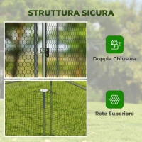 PawHut Pollaio per Galline da Esterno con Porta e Doppi Serratura, in Acciaio Zincato, 4x3x2 m, Argento(m-5)