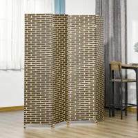 HOMCOM Paravent intérieur 4 Panneaux Pliables 180L x 180H cm séparateur de pièce Bois de peuplier Fibres de Papier tressée Chocolat Paille(m-10)