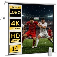 HOMCOM Ecran Proiector Motorizat de 120" cu Telecomandă, din Plastic și Metal, 236,5x8x236,5 cm, Alb(m-11)