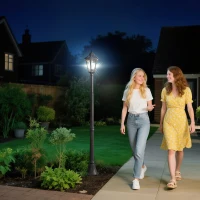Outsunny 1.9M Garden Lamp Post Light, IP44 Outdoor LED Solar Powered Lantern Lamp with Aluminium Frame for Patio, Pathway and Walkway, Black(m-2)