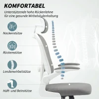 HOMCOM Bürostuhl Ergonomischer Schreibtischstuhl mit Hochklappbaren Armlehnen, Verstellbarer Lendenwirbelstütze Grau(m-4)