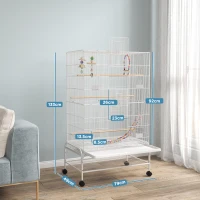 PawHut Bird Cage w/ Stand, Toys, Accessories, for Canaries, Finches, White(m-3)
