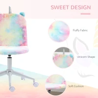 Vinsetto Fluffy Unicorn Office Chair with Mid-Back and Swivel Wheel, Cute Desk Chair, Rainbow Multi-Colored(m-4)