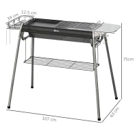 Outsunny Grătar cu Cărbune cu Grilaj și Plită de Gătit, Coș și Rafturi, 107x63x75cm, Negru(m-3)