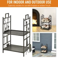 Outsunny 2 Tier Metal Firewood Log Holder Rack Wood Storage Shelf with 4 Tools, Hooks, Elk Shape Design, Gold Tone(m-5)