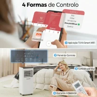 HOMCOM Ar Condicionado Portátil 10.000 BTU com WiFi Arrefecimento Desumidificador Ventoinha Temporizador Controlo Remoto e Ecrã LED para 30 m² 33x28x71 cm Branco(m-7)