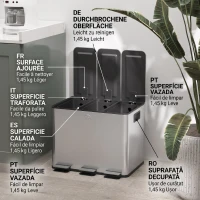 HOMCOM Coș de Gunoi cu 3 Compartimente de 20L cu Închidere Silențioasă, din Oțel Inoxidabil și PP, 61.9x36.6x56.7 cm(m-9)